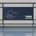 Modern Blue Hinged Door With Black Frame White Graphic Logo And Architecture