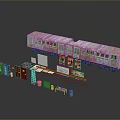 Vintage Subway Train Car with Station Turnstiles Billboards Signs and Trash Bins