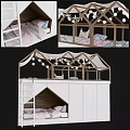 House Shaped Wooden Children's Bunk Bed With Decorative String Lights And Storage