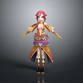 Anime Style Game Movie Character With Red Hair And Orange Purple Outfit In Standing Pose