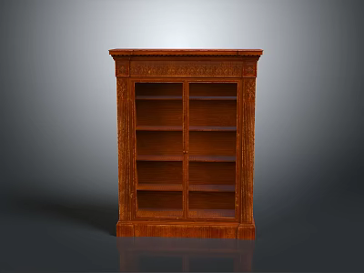 Classic Wooden Bookshelf With Carved Details Double Doors And Multiple Shelves 3d model