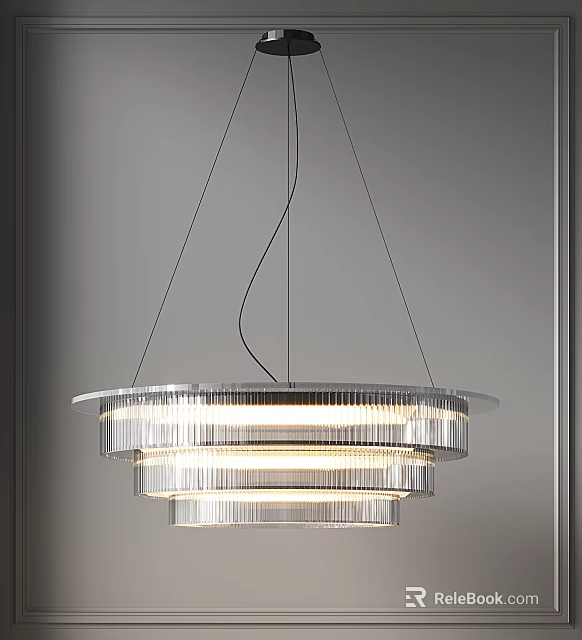 Modern Sleek Hanging Transparent Multi Layered Circular Chandelier With Illuminated Design 3d model 