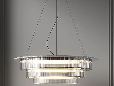 Modern Sleek Hanging Transparent Multi Layered Circular Chandelier With Illuminated Design 3d model