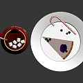 Red Star Mug With Hot Cocoa Marshmallows Candy Cane And Layered Cake With Blueberries On White Plate