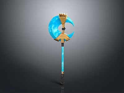 Fantasy Magical Weapon Design With Blue Crescent Blade And Golden Crown Top 3d model