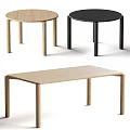 Modern Light Wood And Black Tables Round And Rectangular Shapes 3d model