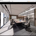 Modern Conference Room Interior Design With Long Wooden Table Ergonomic Chairs And Large Windows