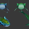 Colorful Green And Blue Fish With Unique Fins Tails 3D Modeled Design