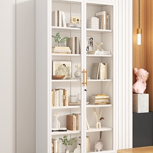 Nordic Style Wrought Iron Bookcase Glass Door Rack Storage Cabinet Modern Simple Floor Bookcase Living Room Storage Small Cabinet 3d model