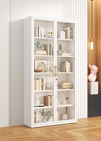 Nordic Style Wrought Iron Bookcase Glass Door Rack Storage Cabinet Modern Simple Floor Bookcase Living Room Storage Small Cabinet 3d model