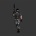 Tactical Military Figure Wearing Helmet And Camouflage Pants Holding Rifle On White Base