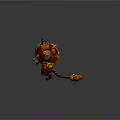 Game Movie Character Mythical Horned Monster With Flaming Orange Fur Red Face And Purple Body