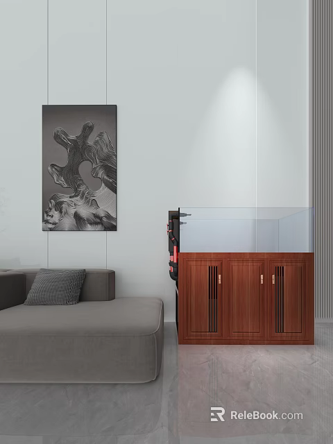 Modern Bathtub Design With Glass Partition Wooden Cabinet And Black White Decorative Painting 3d model 