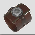 Brown Leather Wristband With Metal Accents And Round Dial Fashion Accessory