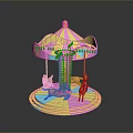 Colorful Carousel with Striped Canopy and Heart Shaped Decorations and Small Ponies on Round Base