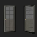Gray Hinged Door With Glass Panel And Brass Handle For Home Interior Design 3d model