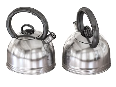 Shiny Stainless Steel Teakettles With Black Handles For Home Kitchen Use 3d model