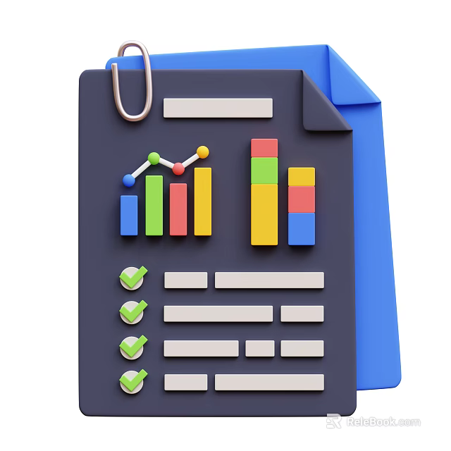 Notebook With Colorful Bar Charts Line Graph And Check Boxes For Data Visualization 3d model 
