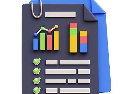 Notebook With Colorful Bar Charts Line Graph And Check Boxes For Data Visualization 3d model