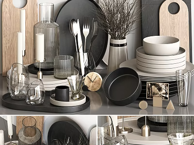 Modern Tableware Set With Plates Bowls Glasses Utensils And Decor 3d model