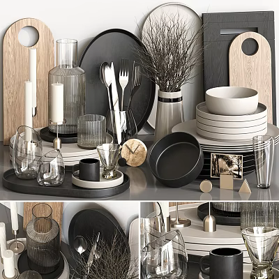 Modern Tableware Set With Plates Bowls Glasses Utensils And Decor 3d model Modern Tableware Set With Plates Bowls Glasses Utensils And Decor 3d model