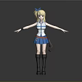 3D Anime Character Model With Blonde Hair Blue Bow Arms Outstretched Blue Skirt Brown Boots