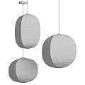 Three Modern Minimalist Round Pendant Lights With Beige Linen Fabric Shades