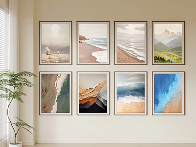 Eight Piece Landscape Wall Art Collection Featuring Seascapes Beach And Mountain Views 3d model