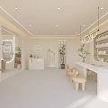Modern Bright Beauty Hair Salon Interior With White Decor Wooden Stools And Green Plants