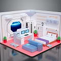 Futuristic Room Interior With Bed Sofa Computer Plants And Large Screen Showing Blue Planet View