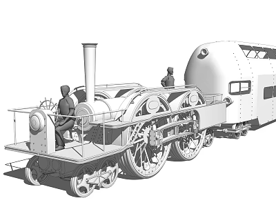 Vintage Steam Train Locomotive With Two Figures And Carriage Design 3d model