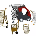 Public Facility Shopping Carts with Different Types Including Kid Ride On and Hand Baskets 3d model