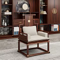 Elegant Chinese Mahogany Office Desk with Wooden Bookcase Chandelier and Landscape Painting