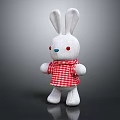 White Rabbit Plush Doll With Long Ears Red Eyes And Red Checkered Shirt