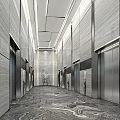 Luxurious Modern Elevator Lobby With Marble Walls And Ceiling Lighting Design 3d model