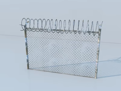 Metal Mesh Security Fence With Coiled Barbed Wire On Top 3d model