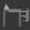 Industrial Style Metal Workbench With Mechanical Components Roller Elements And Storage Structure