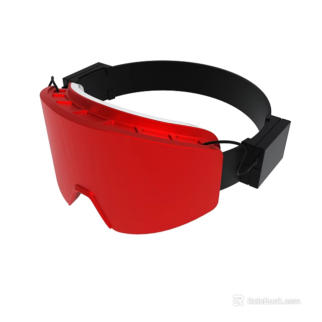 Red VR Headset With Black Adjustable Strap And Modern Lens Design 3d model 