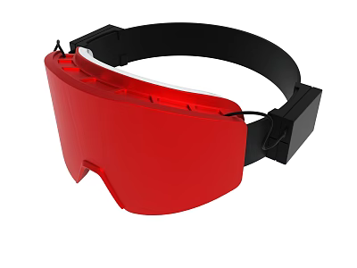 Red VR Headset With Black Adjustable Strap And Modern Lens Design 3d model