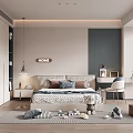 Minimalist Kids Room Interior With Bed Desk Chair Cabinets Home Sign And Toys On Rug