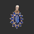 Elegant Blue Gemstone Pendant With Central Sapphire And Small Blue Stones In Floral Gold Setting