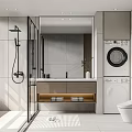 Modern Bathroom Interior Design With Glass Shower Toilet Washing Machine And Vanity