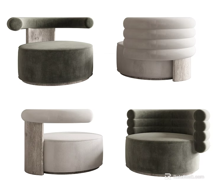 Modern Velvet Single Sofa With Round Design Armrest And Neutral Tones 3d model 