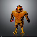Muscular Anthropomorphic Rooster Creature With Vibrant Crest Colorful Feathers And Yellow Claws