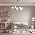 Cozy Kids Room Interior With Bed Stuffed Toys Bookshelves Pendant Lights And Soft Rug