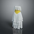 White Strapless Long Dress With Yellow Waist Detail And Tiered Skirt