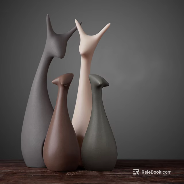 Minimalist Animal Figurines Decorative Ornaments Set With Neutral Gray Brown Beige Tones Modern Home Decor 3d model 