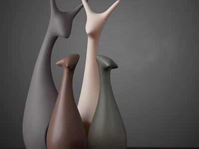 Minimalist Animal Figurines Decorative Ornaments Set With Neutral Gray Brown Beige Tones Modern Home Decor 3d model