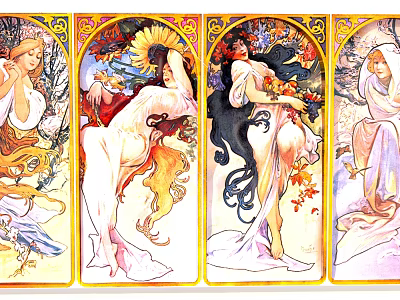 Ornate Decorative Art Panels Featuring Female Figures With Floral And Natural Elements 3d model