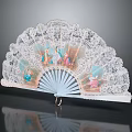 Vintage Decorative Fan Pendant With Intricate Lace And Colorful Figure Patterns